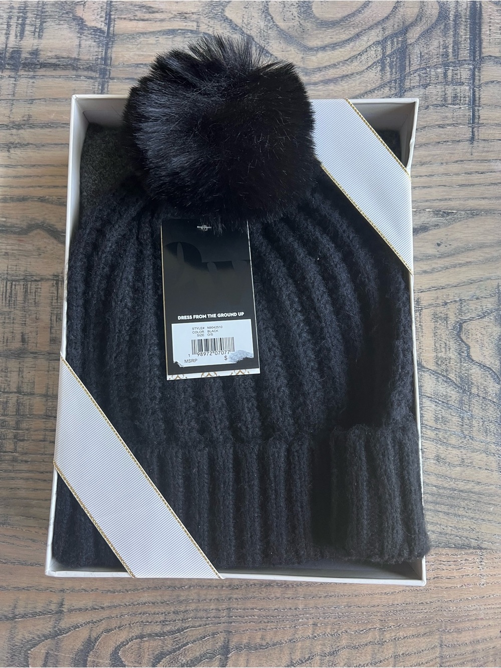 Nine West Black Knit Pom-Pom Beanie